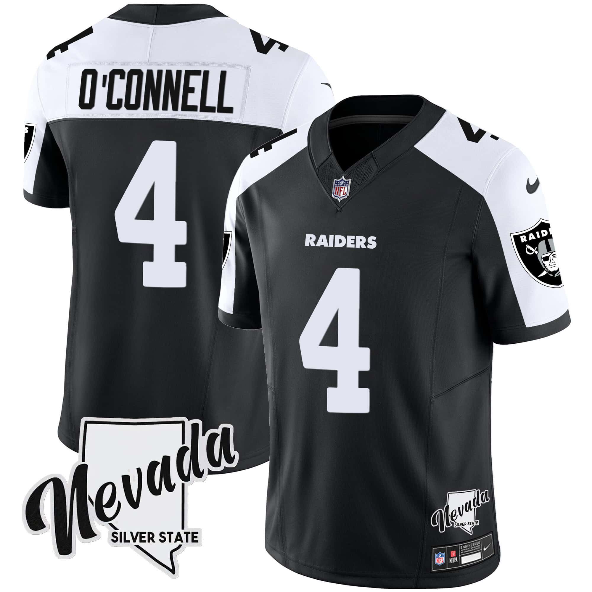 Men Oakland Raiders #4 OConnell Black 2024 Nike Nevada Silver State Patch Vapor NFL Jersey